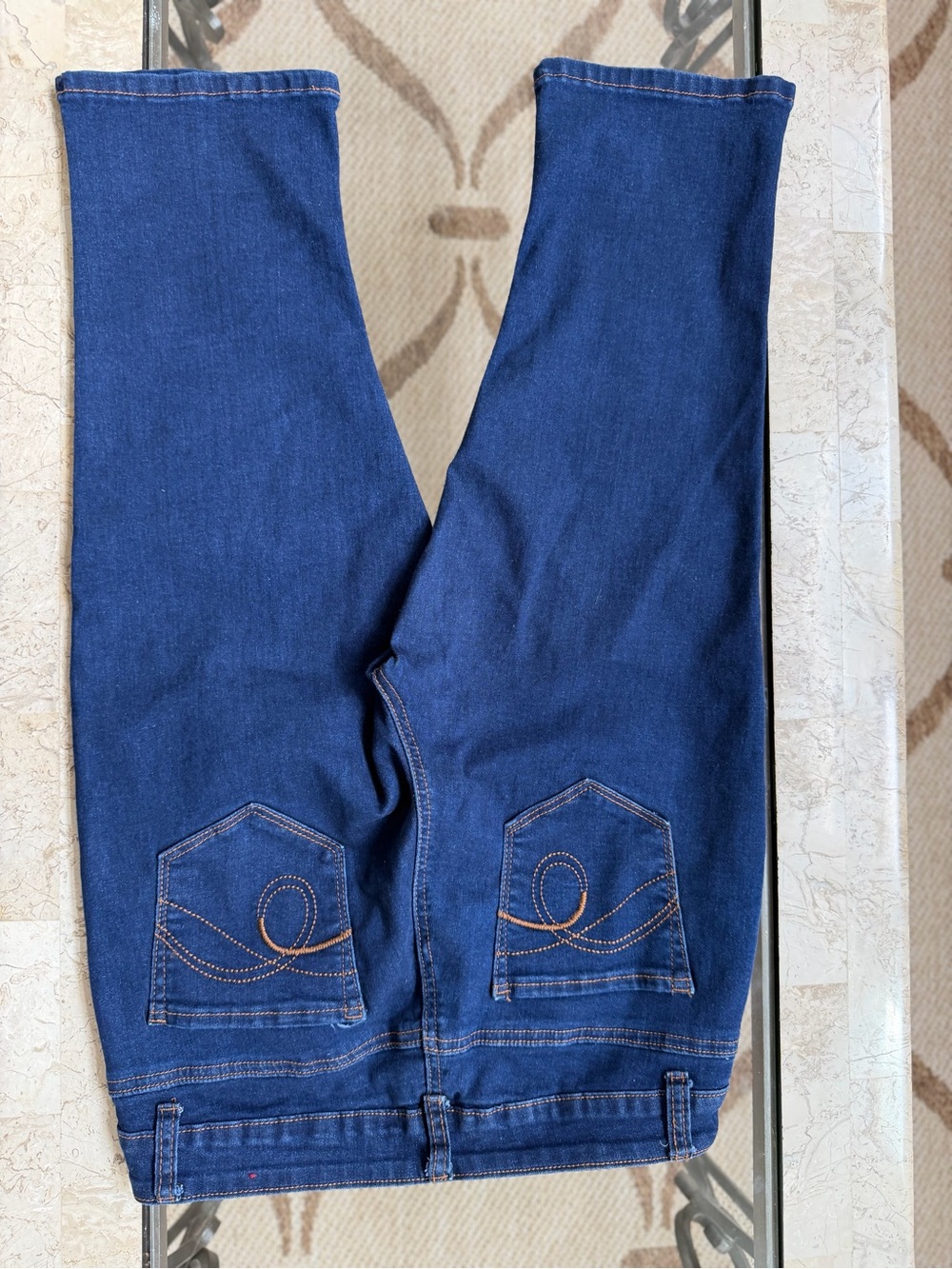 Women's Dark Blue Denim Capri Pants with Embroidered Back Pockets